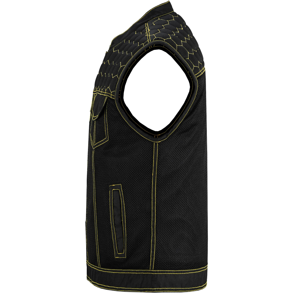 BSM4603 Gloom Gold Men’s Black Mesh Textile Vest with Yellow Thread Detailing - Image 5