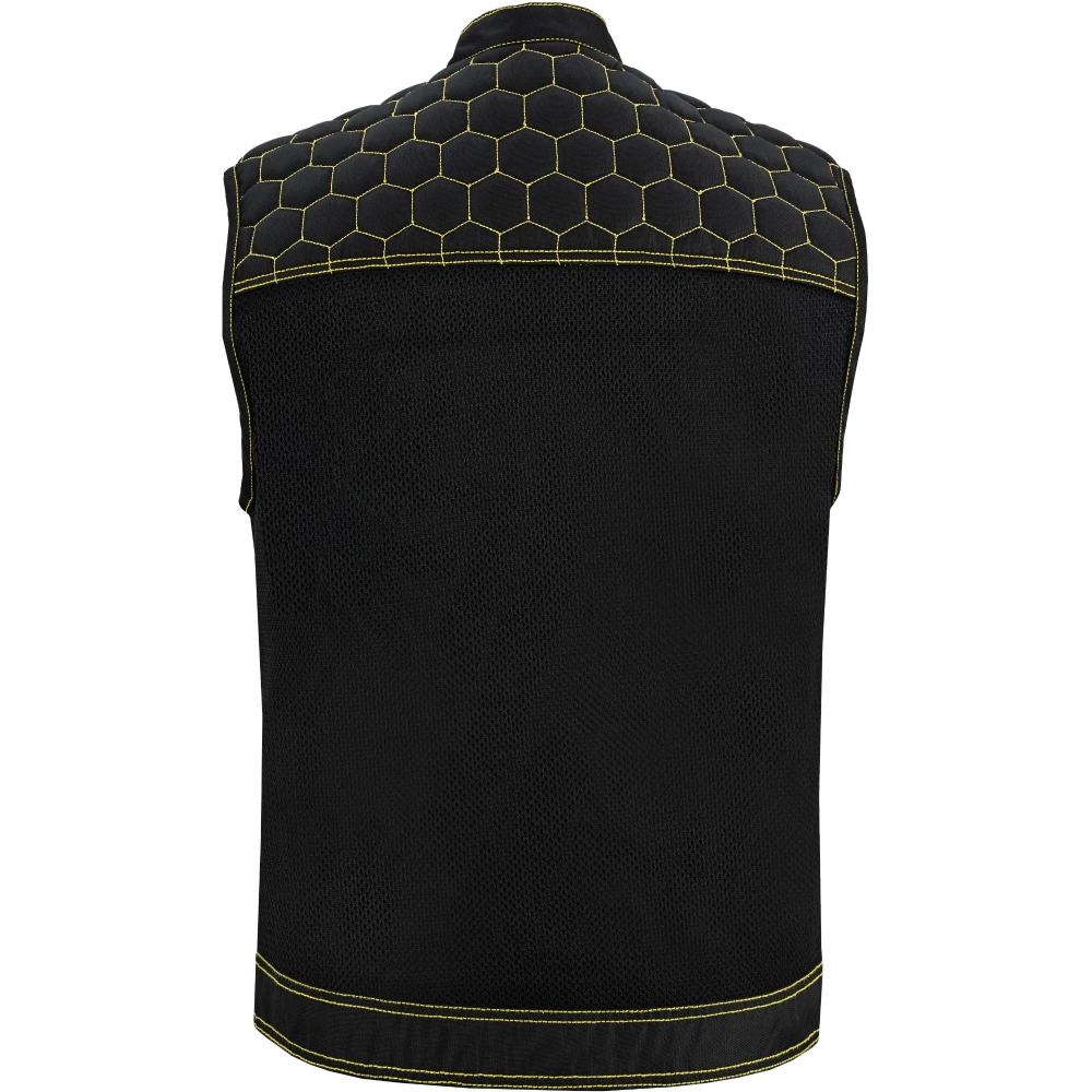 BSM4603 Gloom Gold Men’s Black Mesh Textile Vest with Yellow Thread Detailing - Image 6