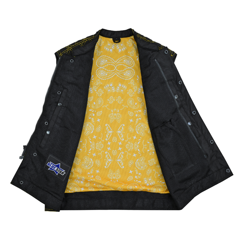 BSM4601 Nitro Rush Men’s Black Mesh Textile Vest with Yellow Diamond Stitch - Image 9