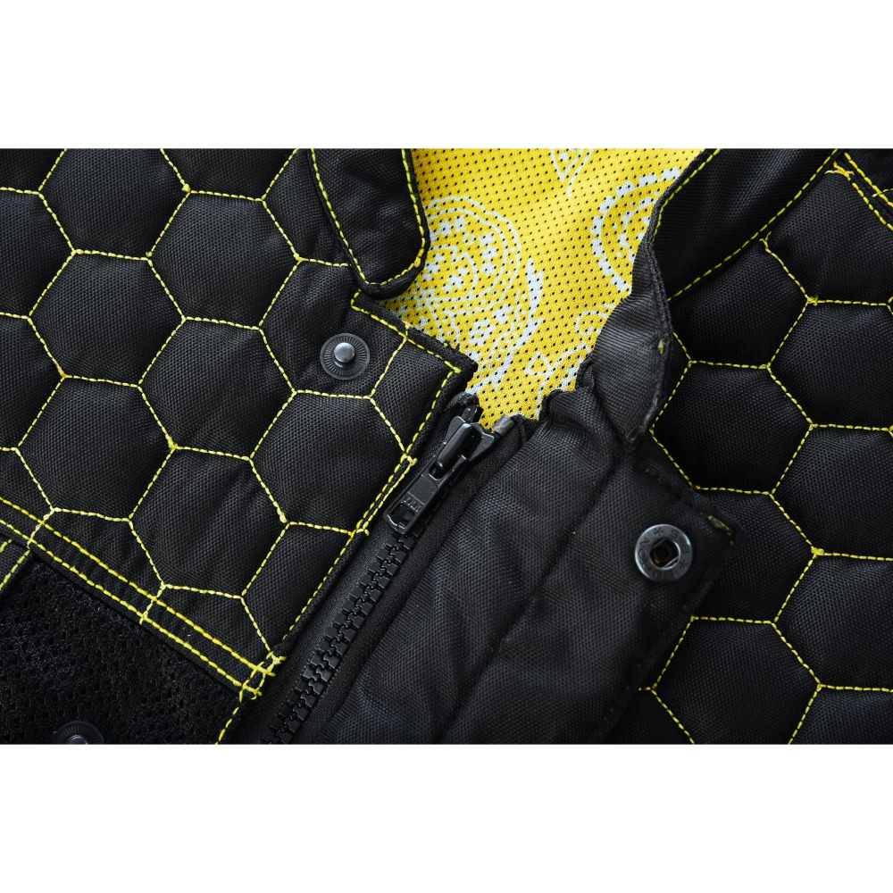 BSM4603 Gloom Gold Men’s Black Mesh Textile Vest with Yellow Thread Detailing - Image 14