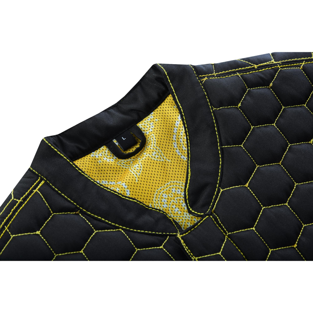 BSM4603 Gloom Gold Men’s Black Mesh Textile Vest with Yellow Thread Detailing - Image 18