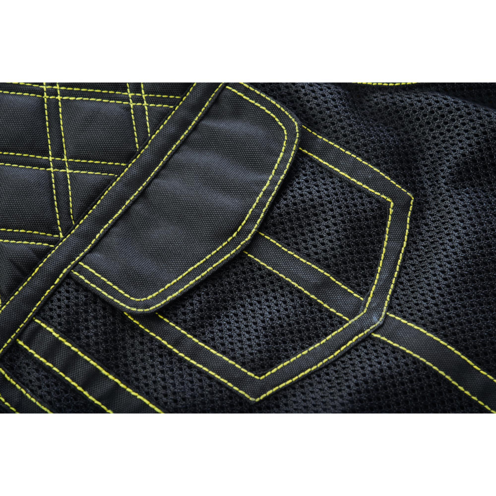 BSM4601 Nitro Rush Men’s Black Mesh Textile Vest with Yellow Diamond Stitch - Image 15