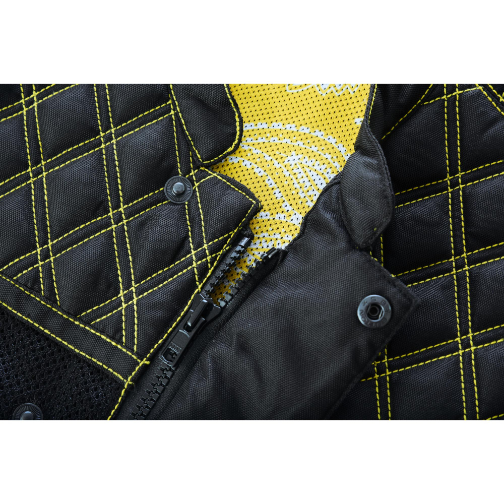 BSM4601 Nitro Rush Men’s Black Mesh Textile Vest with Yellow Diamond Stitch - Image 18