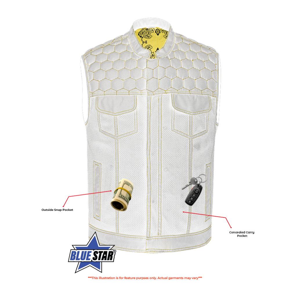 BSM4603 Gloom Gold Men’s Black Mesh Textile Vest with Yellow Thread Detailing - Image 3
