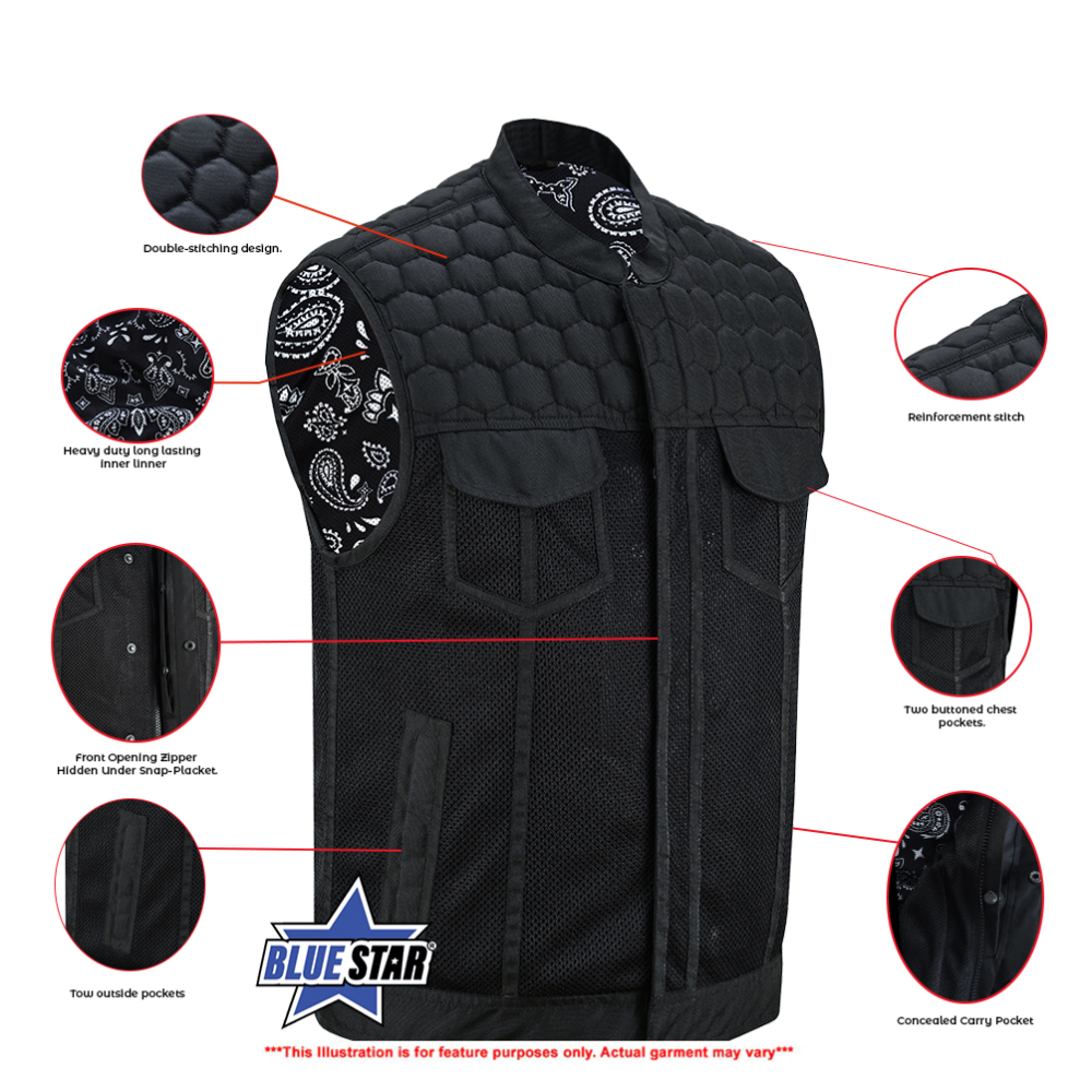 BSM4602 Mesh Rave Men’s Black Mesh Textile Vest with Black Paisley Liner - Image 3