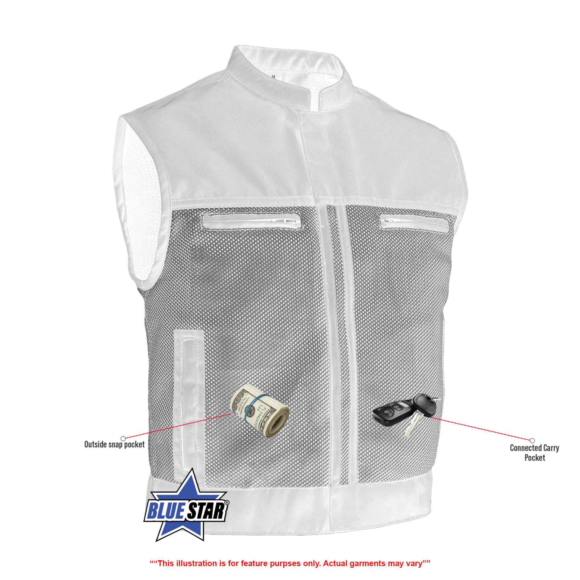 BSM4611 - Blaze Red Men’s Motorcycle Mesh Vest - Image 3