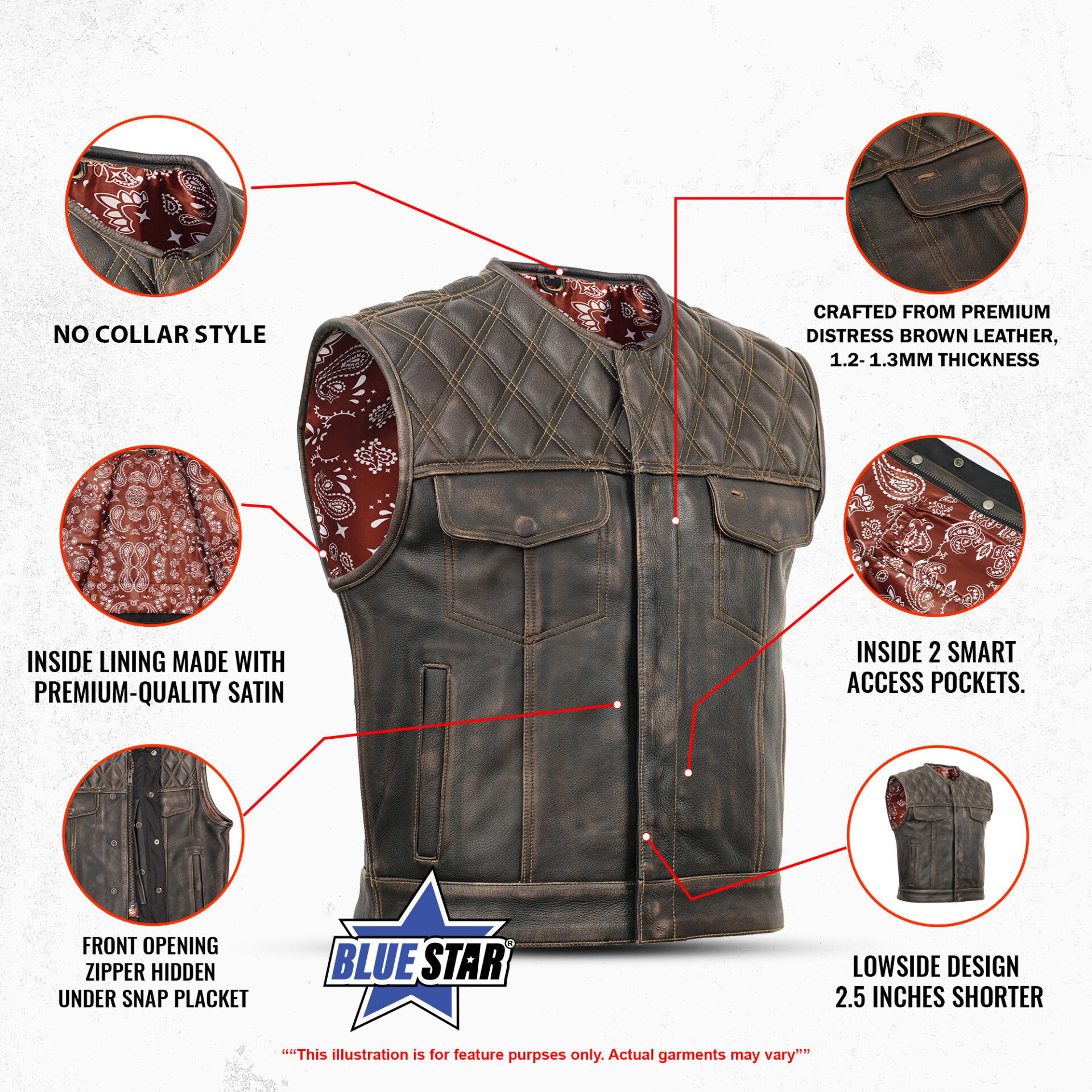 BSM4615 Liberty Knight - Blaze Lowside Men's Leather Vest - Image 3