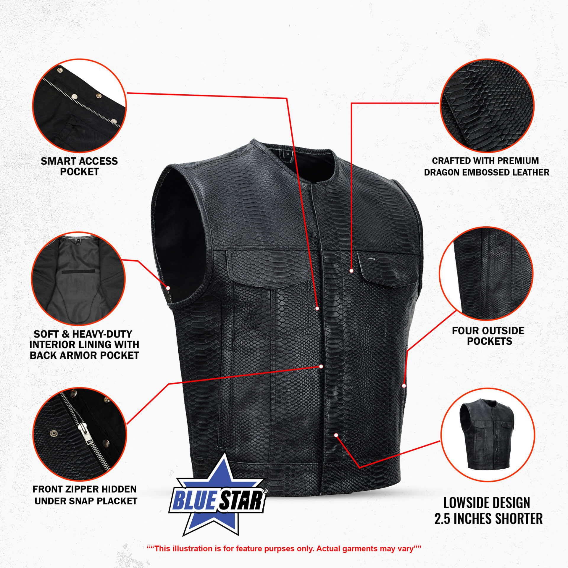 BSM4619 Leather Fang Men's Leather Vest - Image 3
