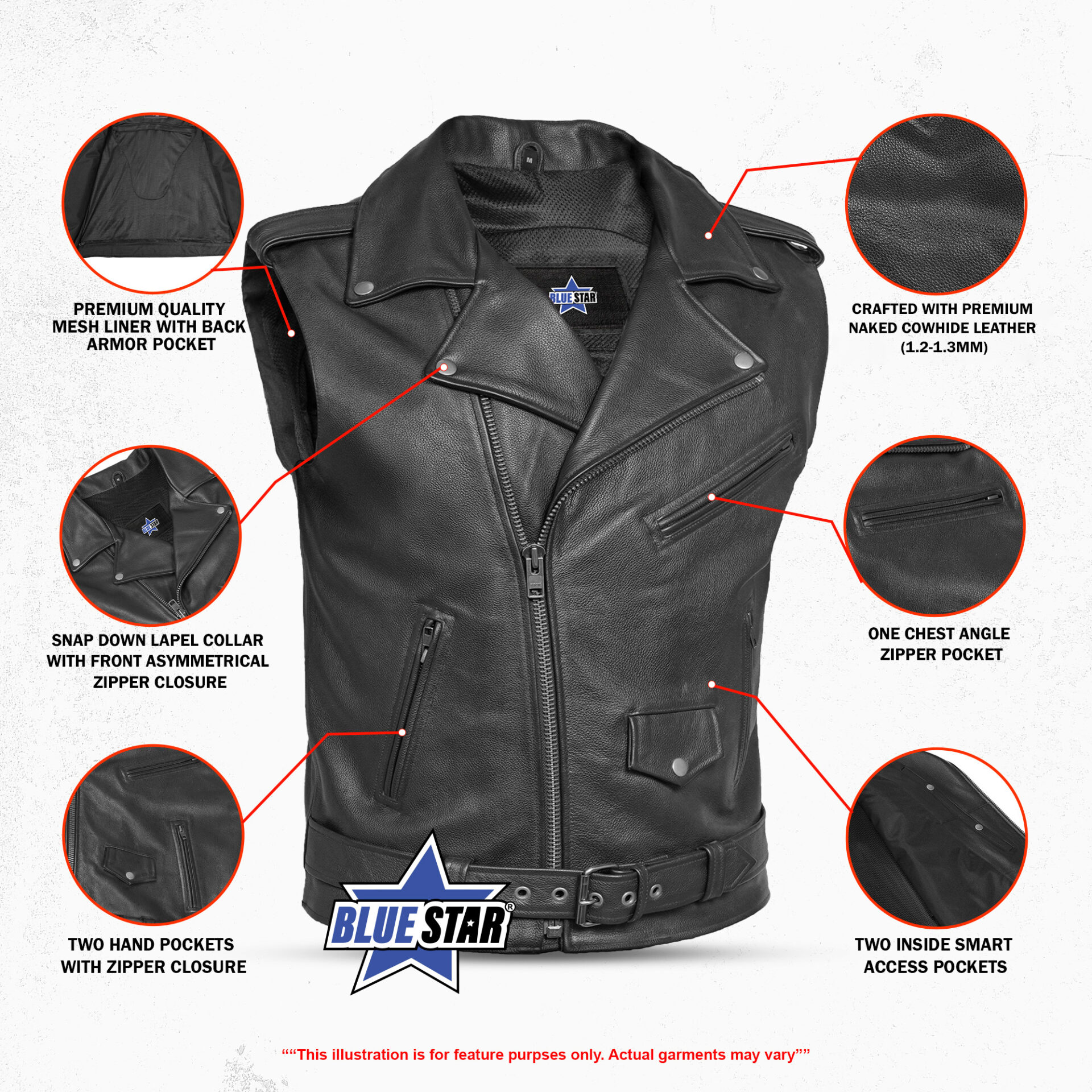 BSM4627 Cruze Motorcycle Leather Vest - Image 3
