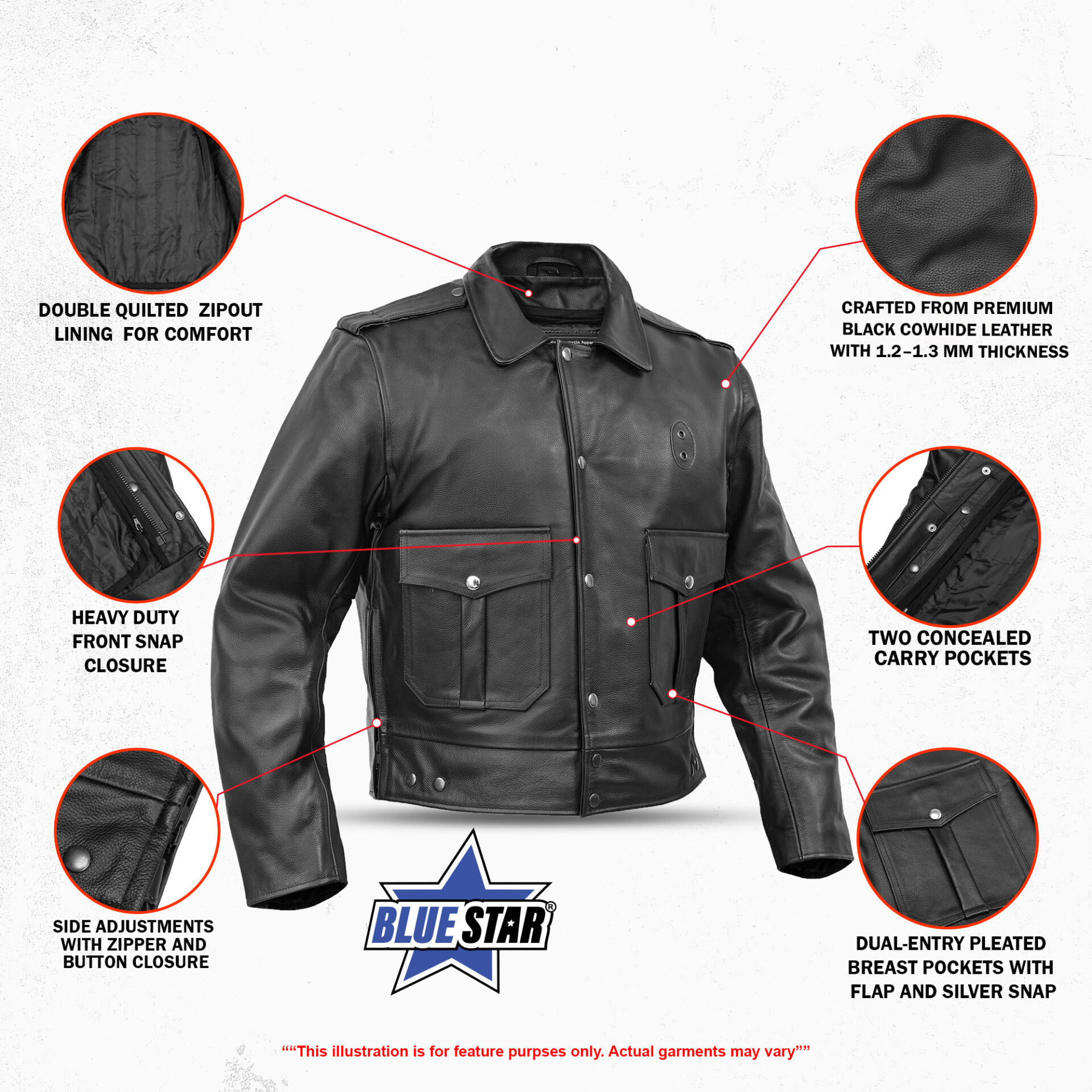 BSM4647 Blackhawk Men’s Leather Motorcycle Jacket - Image 3