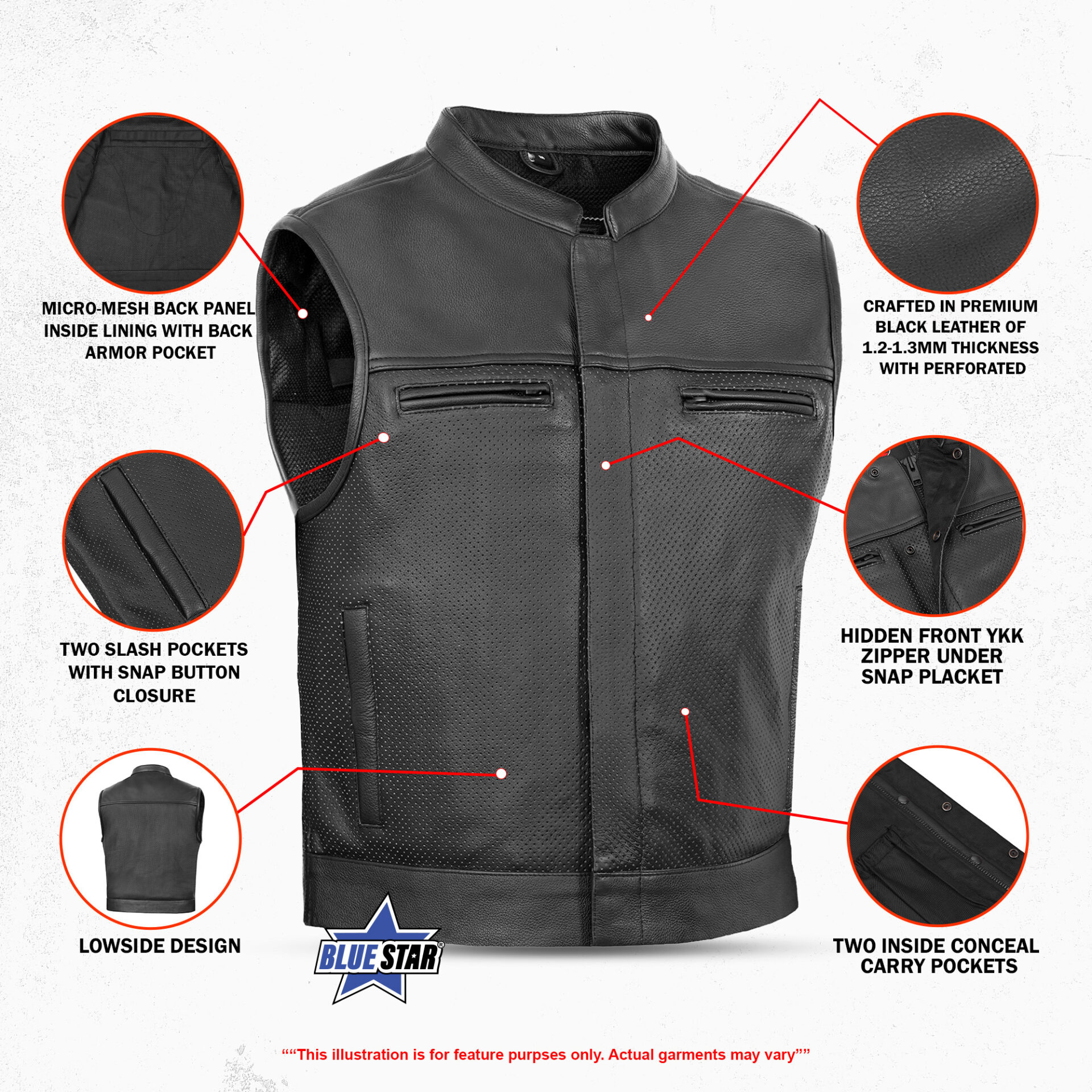 BSM4654 Gravel Ghost Men’s Leather Motorcycle Vest - Image 3