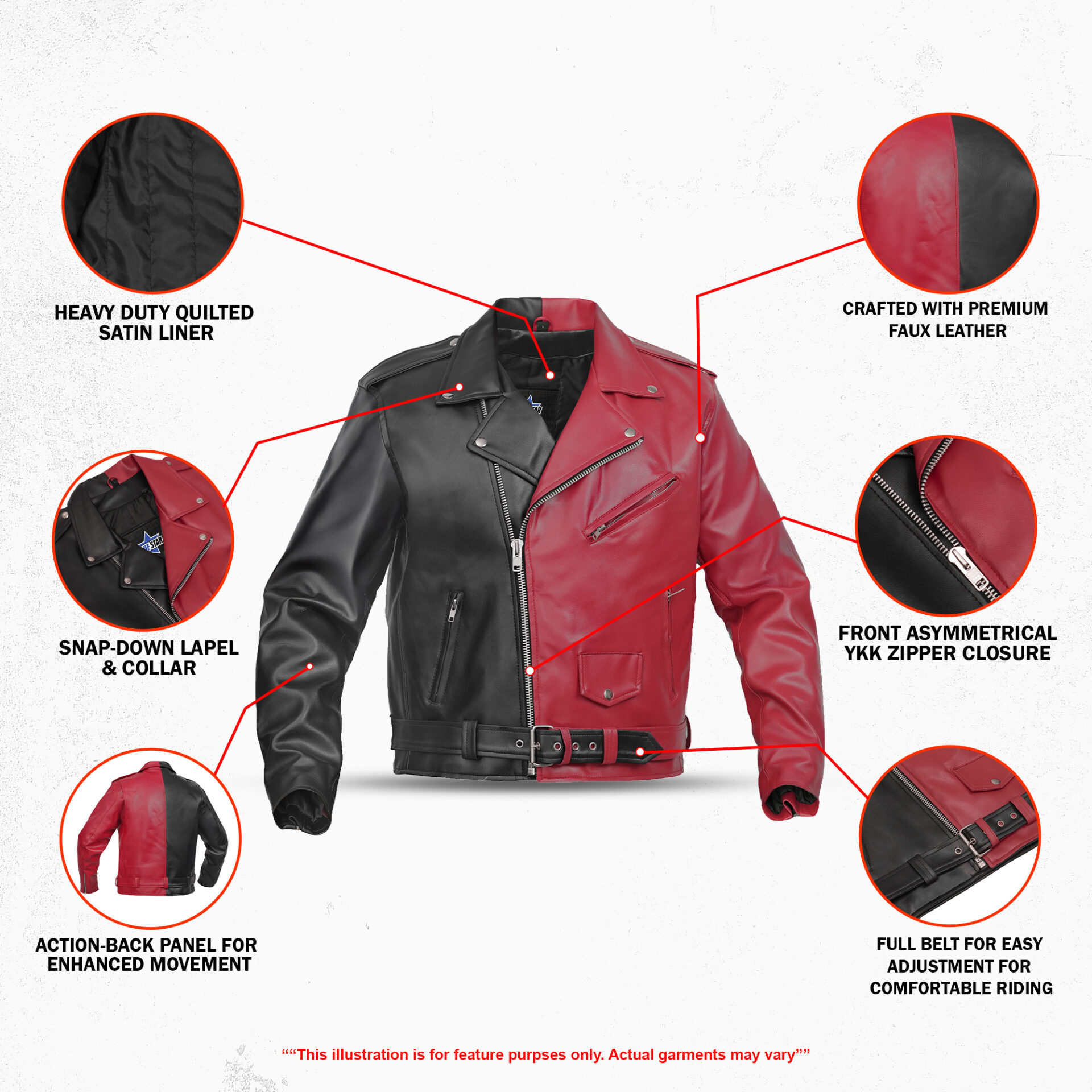 BSM4665 Void Ember Men’s Faux Leather Motorcycle Jacket - Image 3
