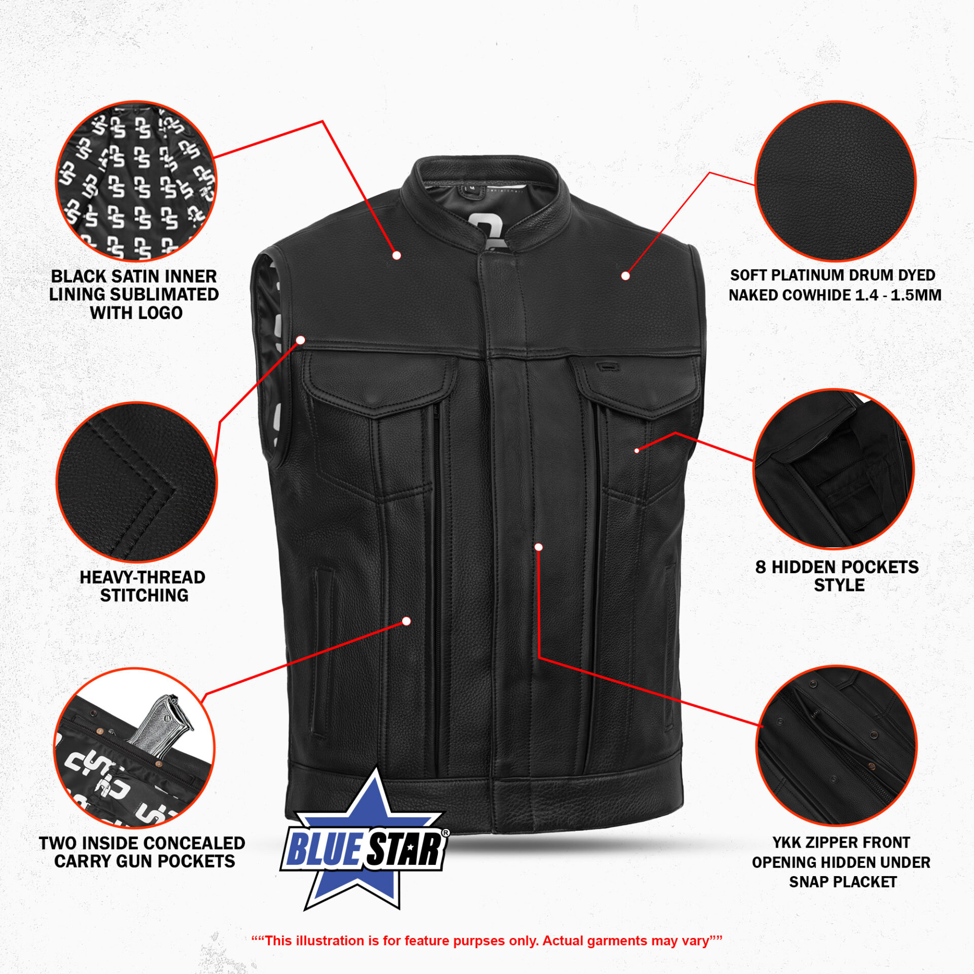BSM4678 NightSentinel - Men’s Leather Motorcycle Vest - Image 3
