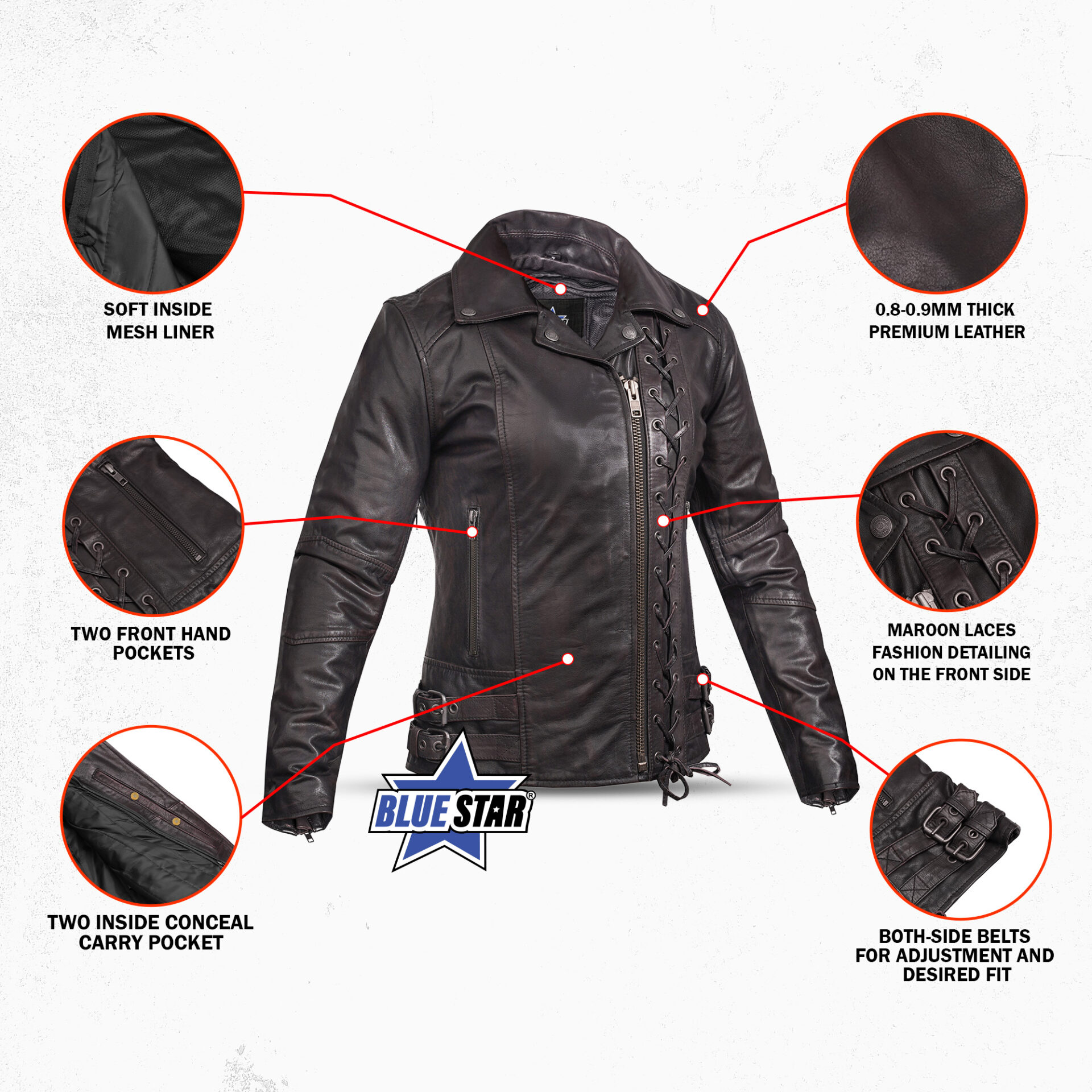 BSM5020 Black Pearl& Women's Fashion Leather Jacket - Image 3