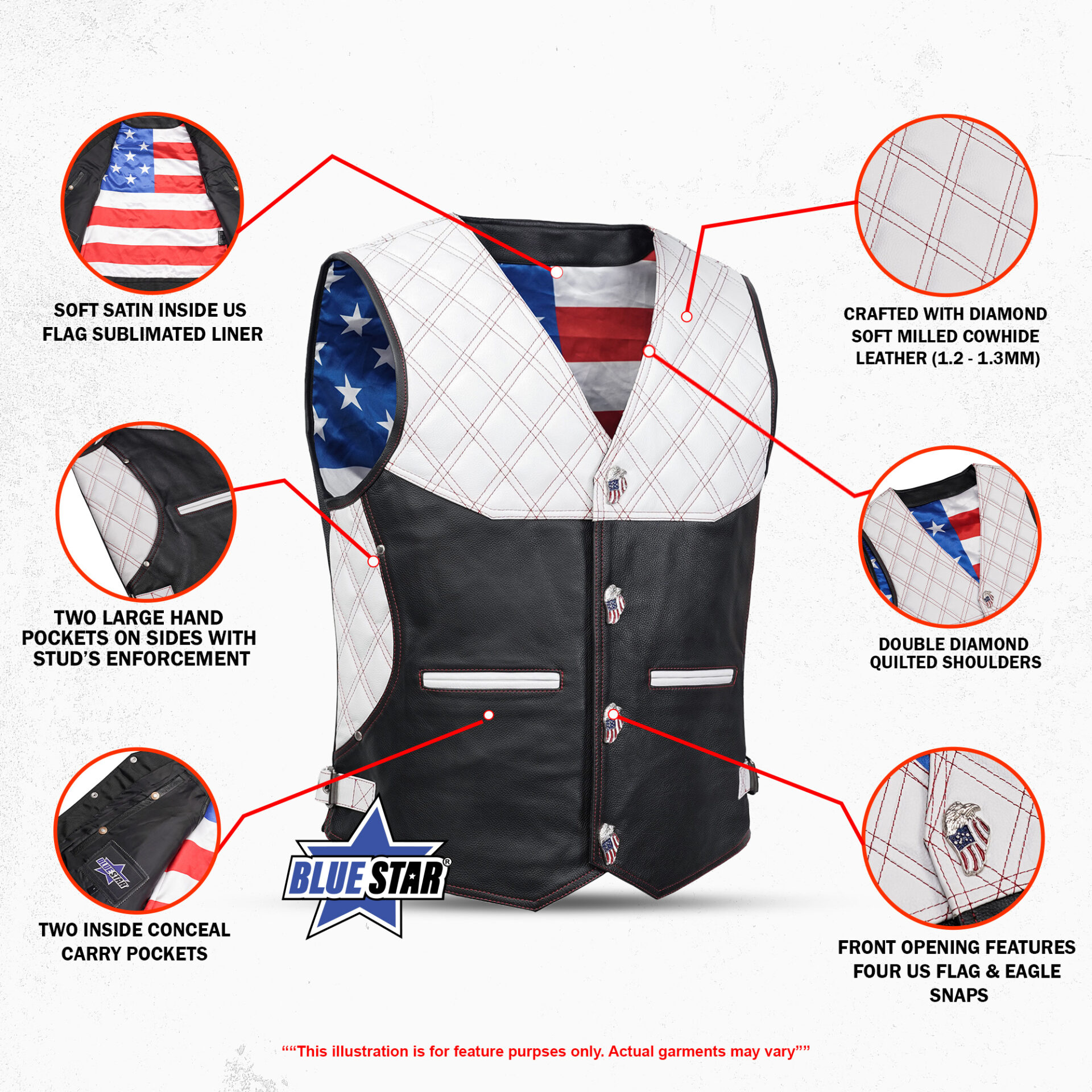 BSM5016 Star-Dusted Men's Leather Vest - Image 3