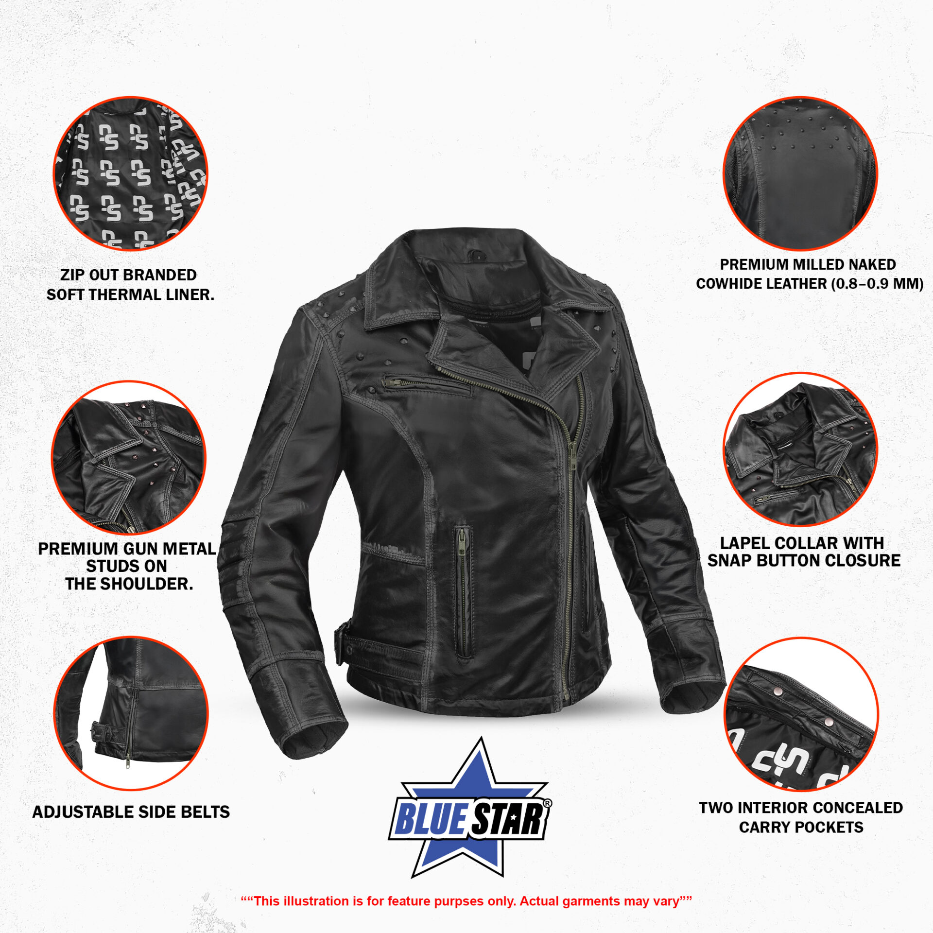 BSM5018 Shadow Stud - Women’s Leather Motorcycle Jacket - Image 3