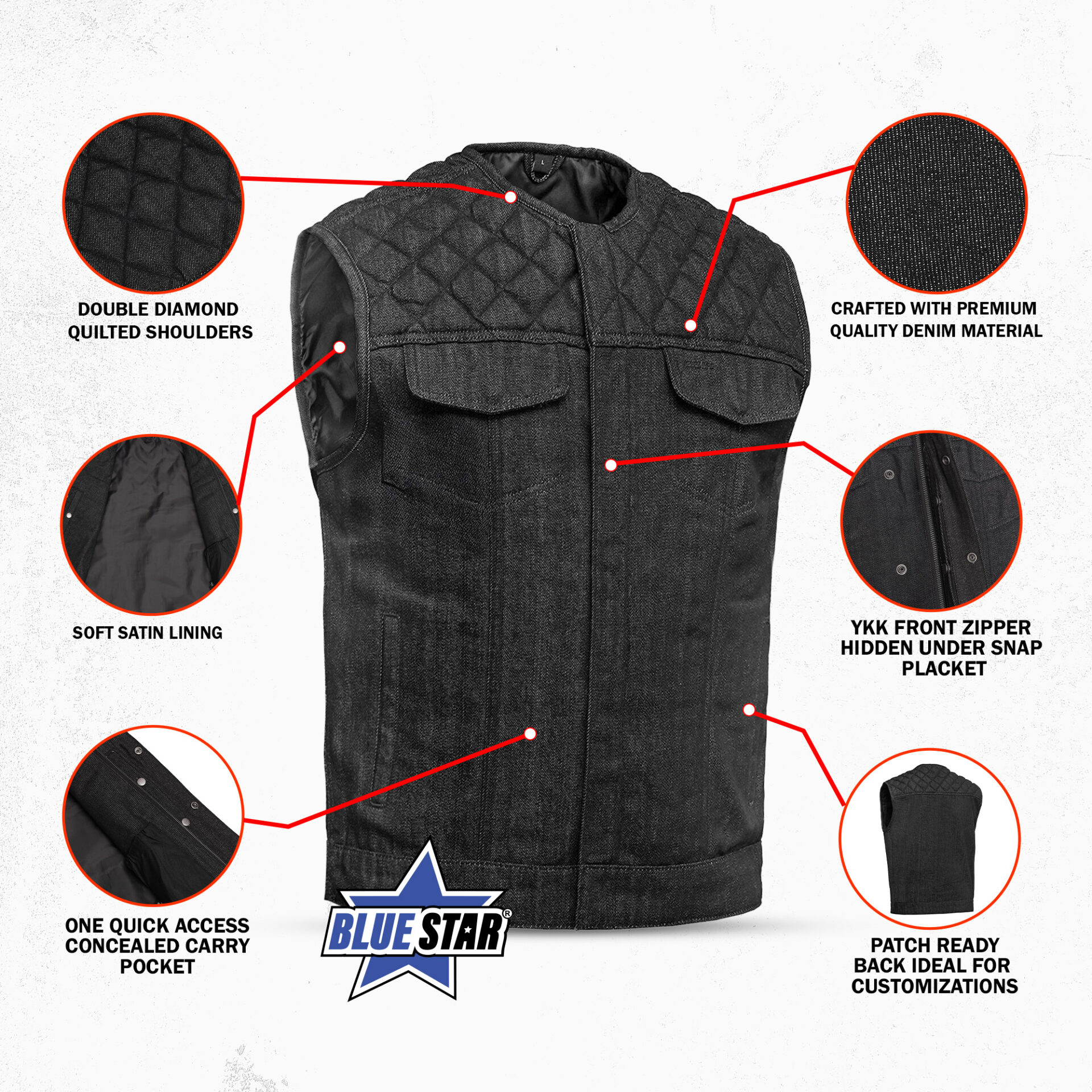 BSM5009 Gallant - Men’s Motorcycle Denim Vest - Image 3
