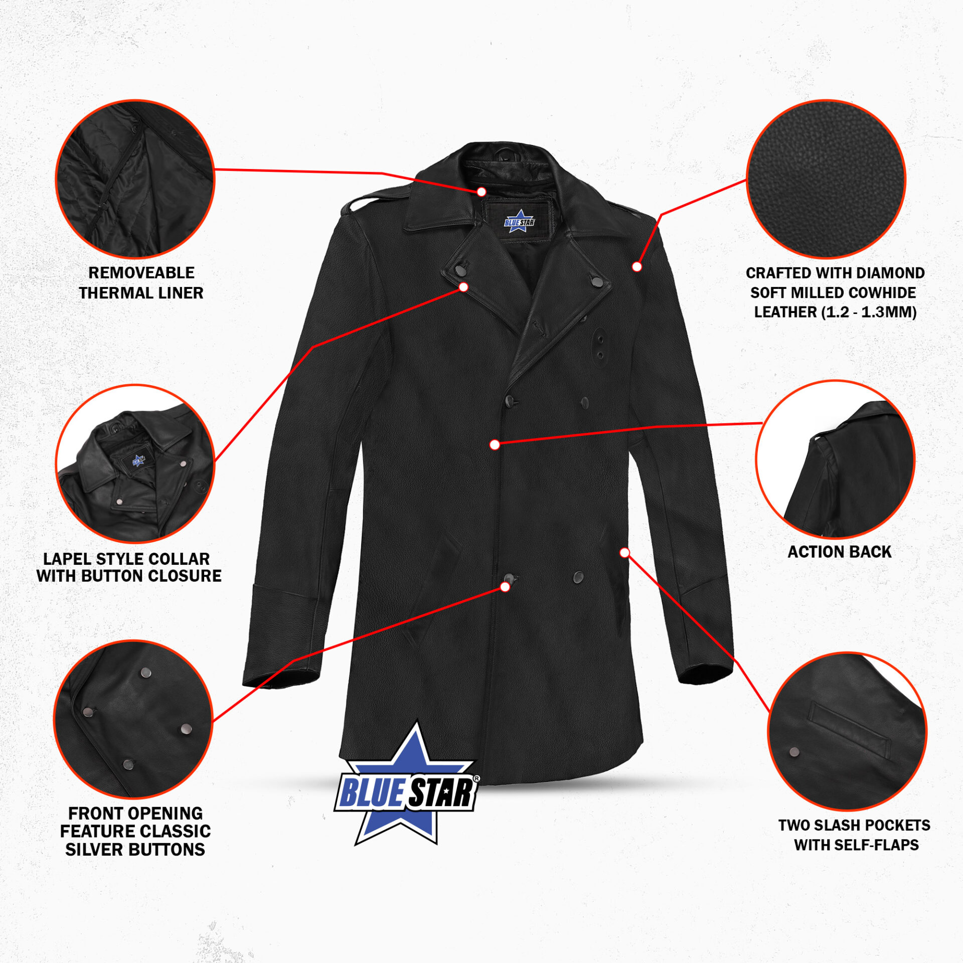 BSM5028 Cavalier Men’s Long Sleeve Leather Jacket - Image 3