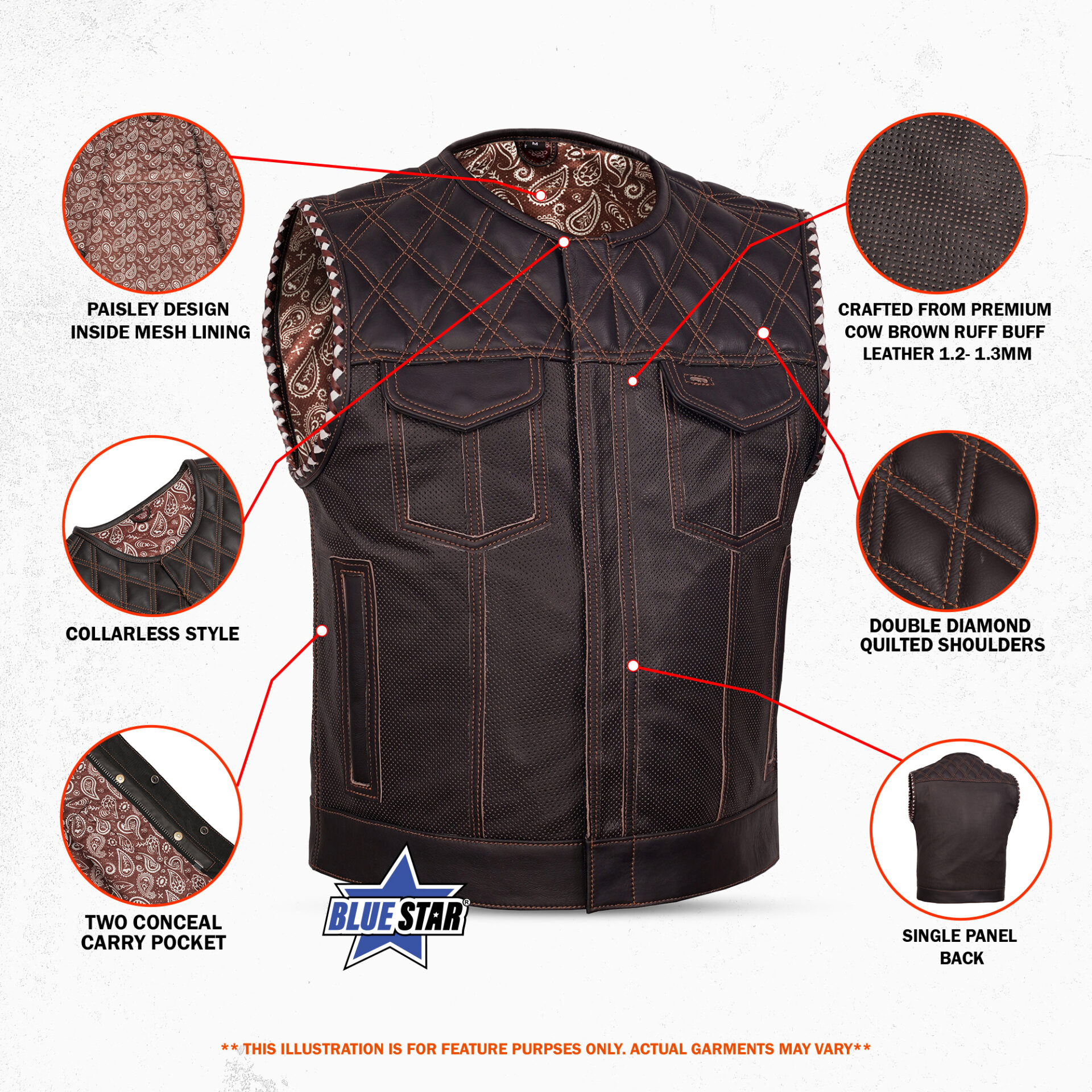 BSM5040 Brex Men’s Leather Motorcycle Vest - Image 3