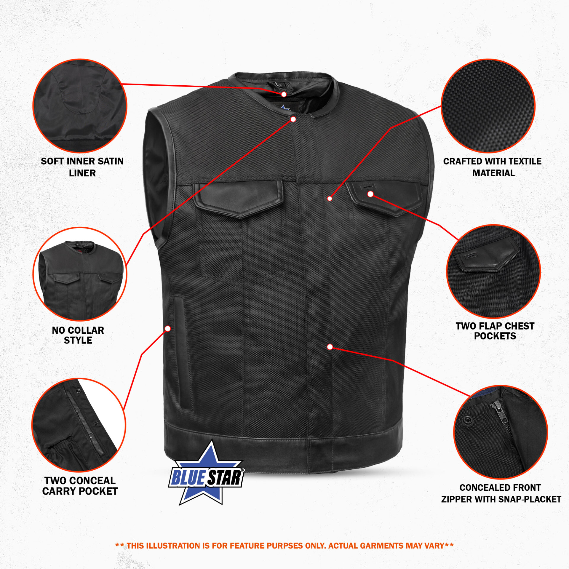 BSM5044 Ravensteel Men’s Motorcycle Vest - Image 3
