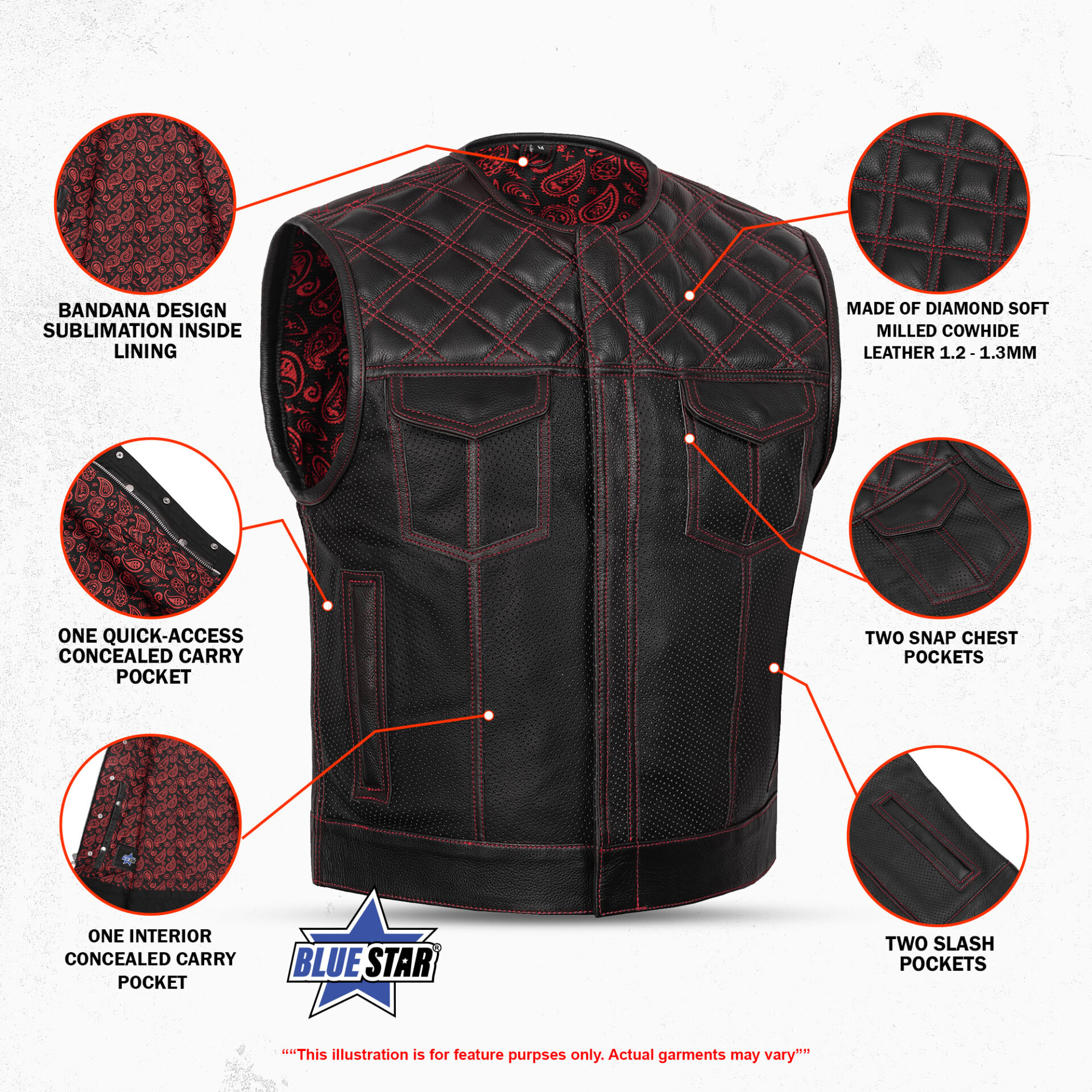 Canyonforge Men's Perforated Low Cut Motorcycle Leather Vest - Image 3