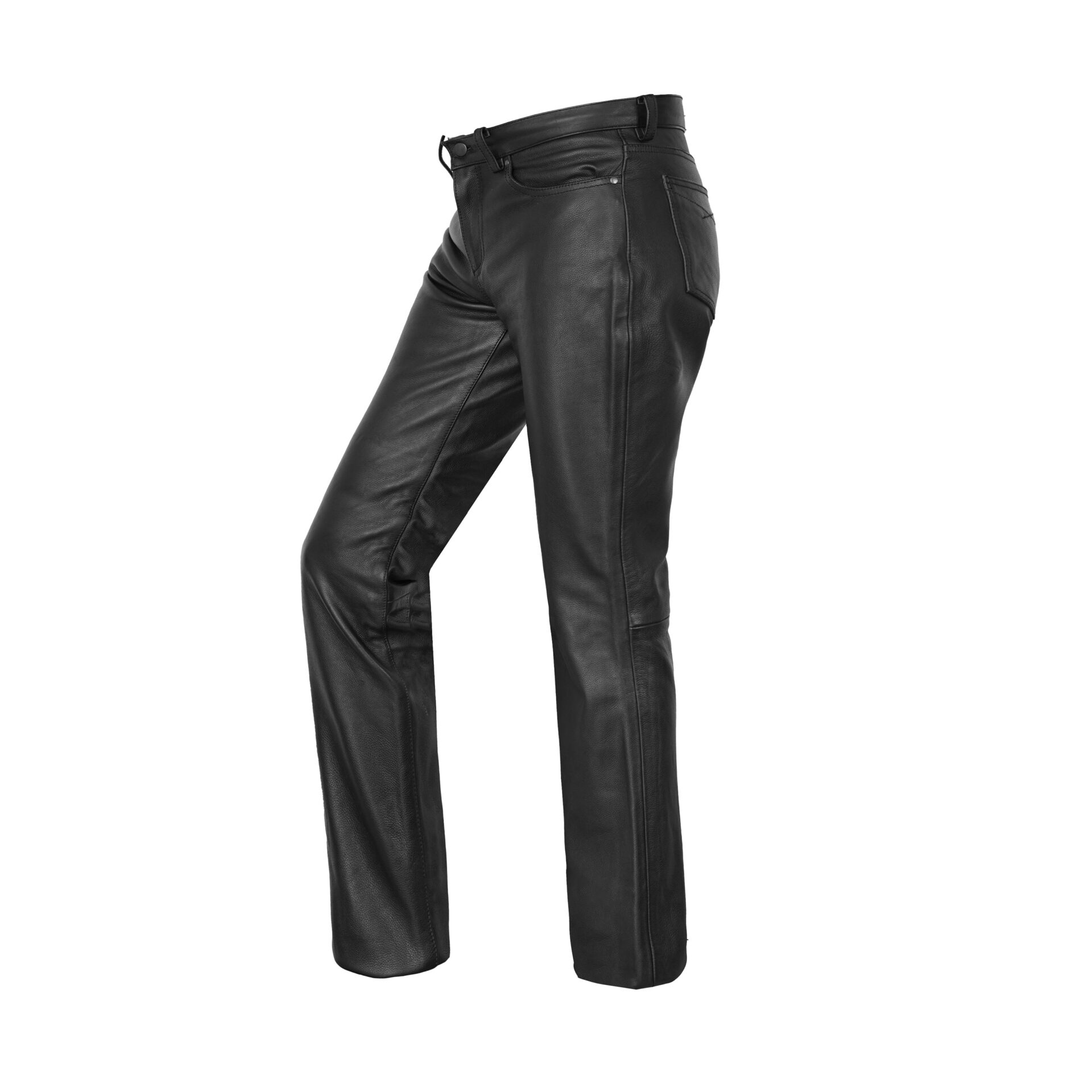 Women's Classic 5 Pocket Black Casual Motorcycle Leather Pants - Image 5