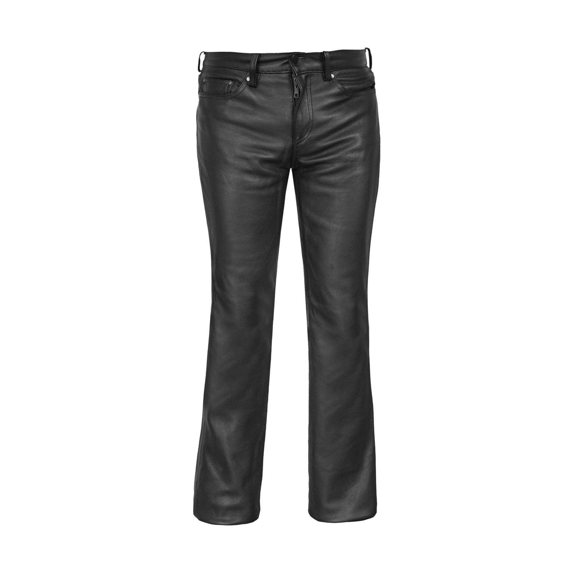 Women's Classic 5 Pocket Black Casual Motorcycle Leather Pants - Image 4