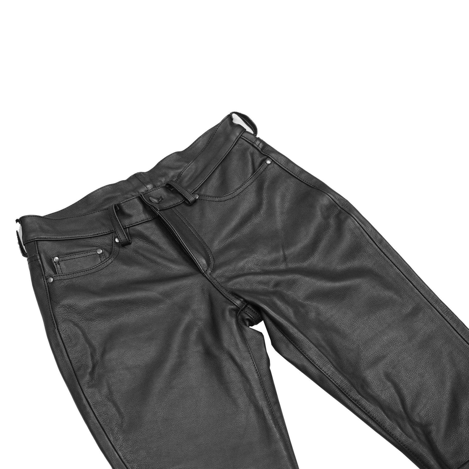 Women's Classic 5 Pocket Black Casual Motorcycle Leather Pants - Image 6