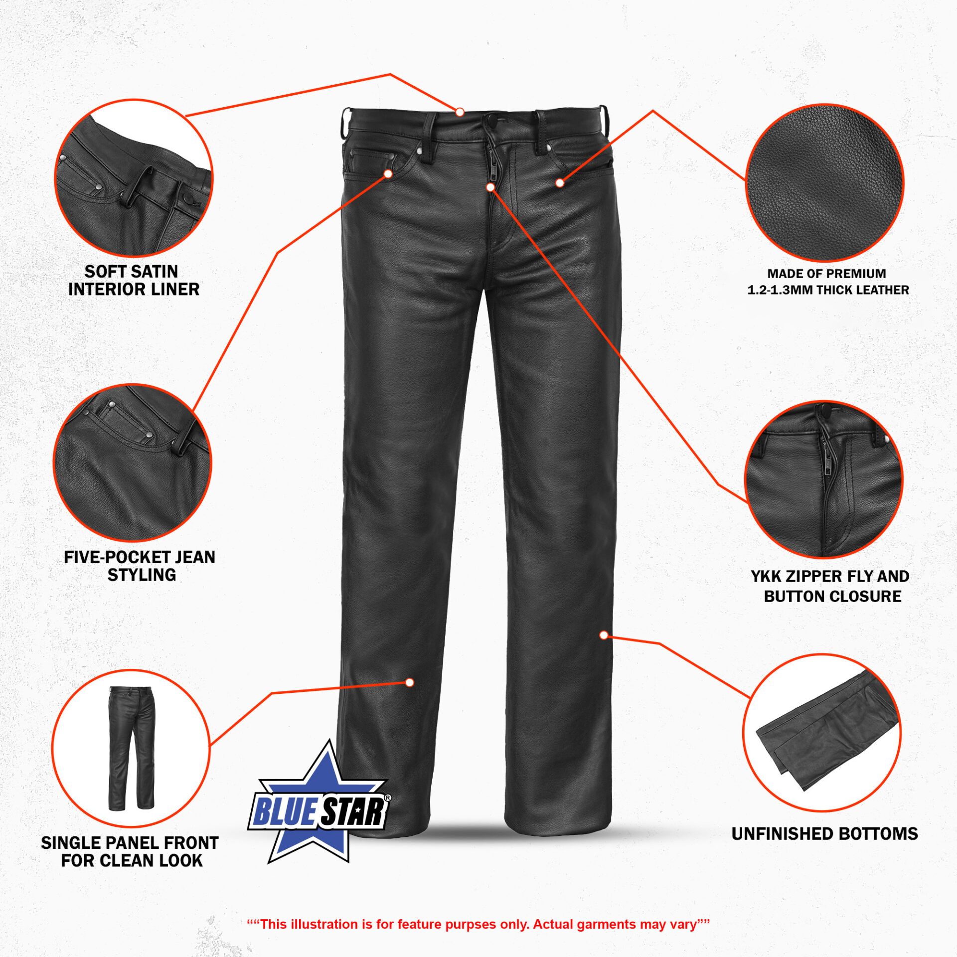 Women's Classic 5 Pocket Black Casual Motorcycle Leather Pants - Image 3